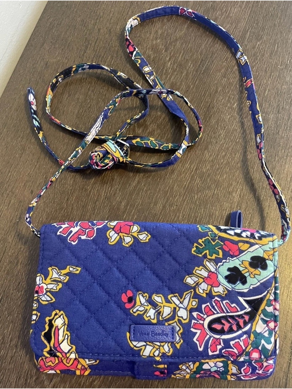 VERA BRADLEY RFID Audrey Wallet Romantic Paisley Royal Blue Floral NWOT Strap